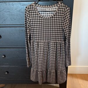 SO Black and Tan Plaid Long Sleeve Dress